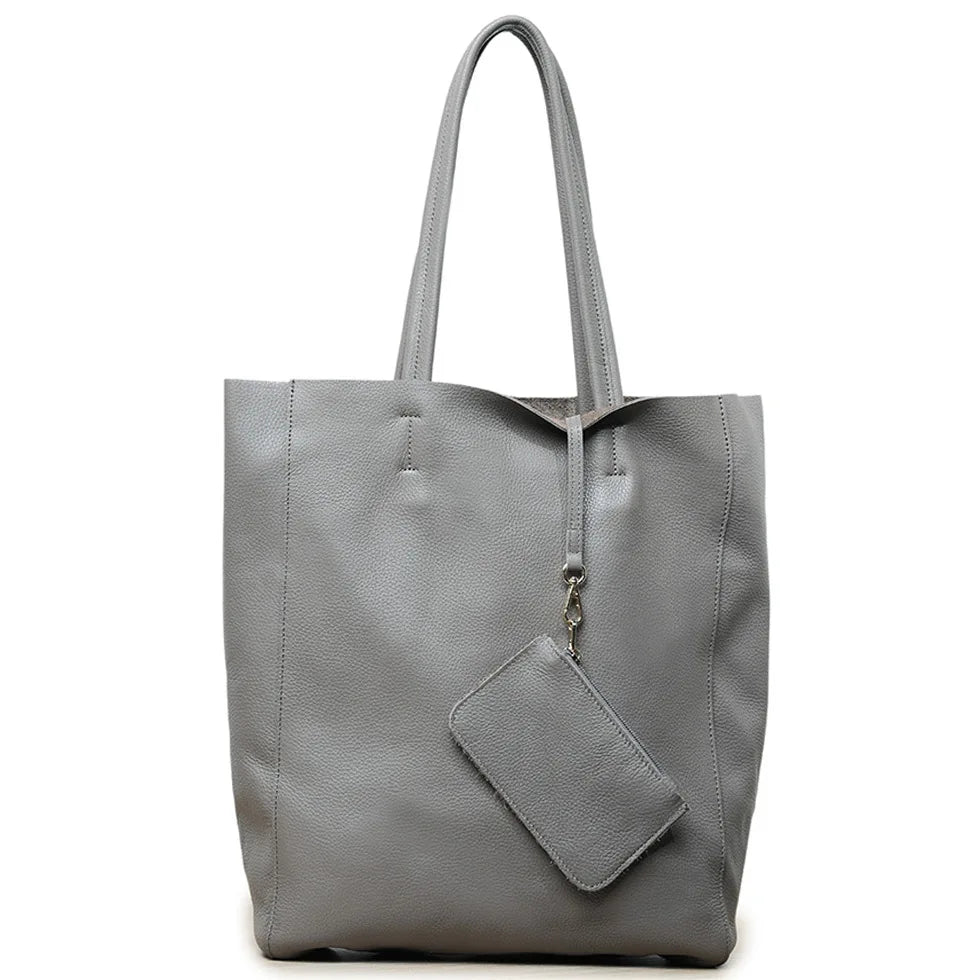 Customizable Name Large Capacity Commuter Bag – 100% Genuine Leather Soft Tote, Single Shoulder & Diagonal Shopping Bag