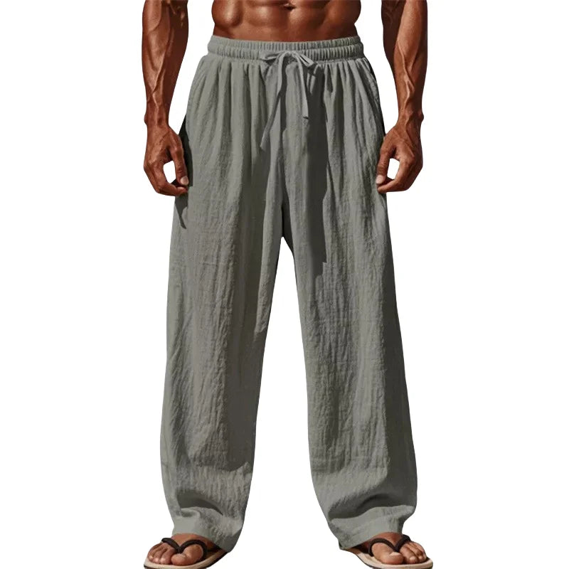 2025 Men’s Cotton Linen Casual Pants – Comfortable Straight Leg, Drawstring Waist, Plus Size S-4XL