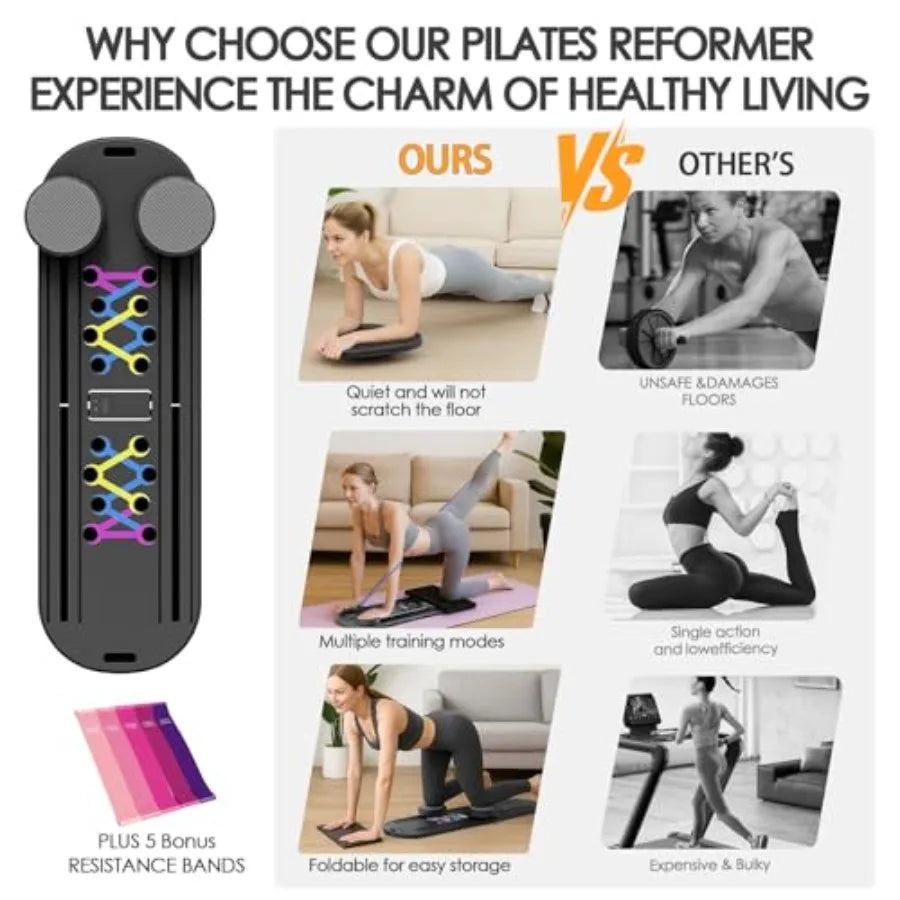 Foldable Multifunctional Pilates Board – Home Workout Core & Abs Trainer with Resistance Bands, Timer & Portable Storage Bag