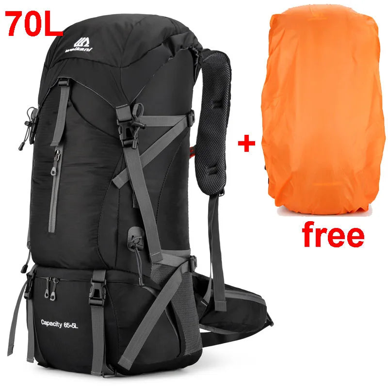 70L Nylon Camping Backpack with Rain Cover — Outdoor Hiking, Mountaineering & Travel Daypack for Men