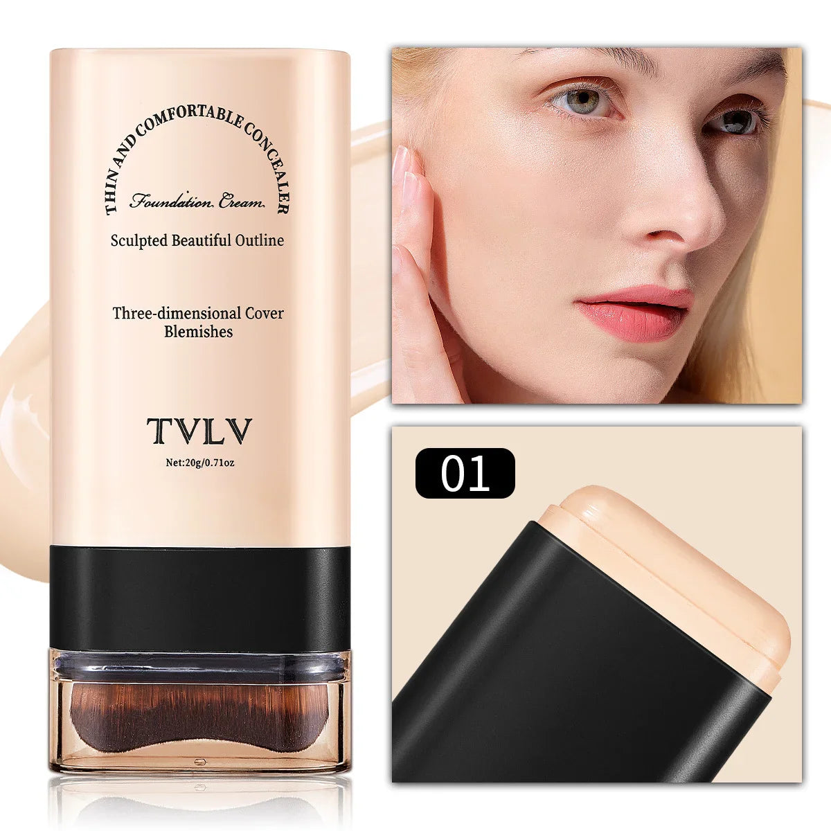 TVLV Eraser Foundation Stick with Brush – 20g Brightening Liquid Foundation & Long-Lasting Concealer