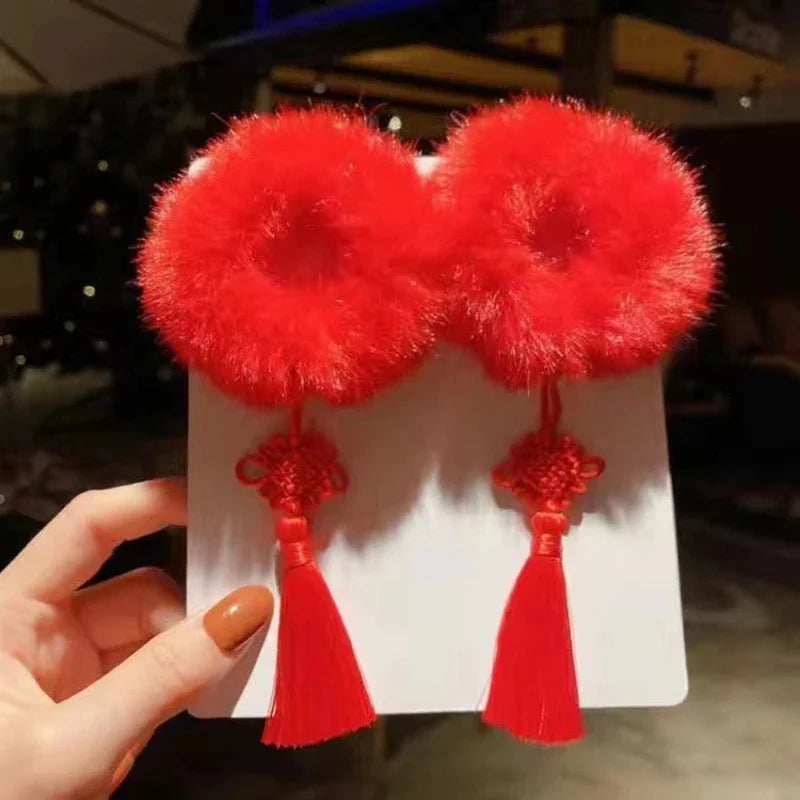 Flexible Chinese Style Children’s Hair Bands – Soft Stretchy Hair Ties for New Year