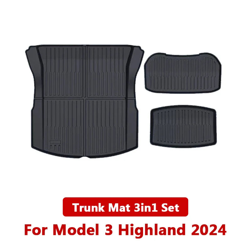 Tesla Model 3 Highland 2024 TPE Trunk Mats β Waterproof Front & Rear Layered Carpet Pads