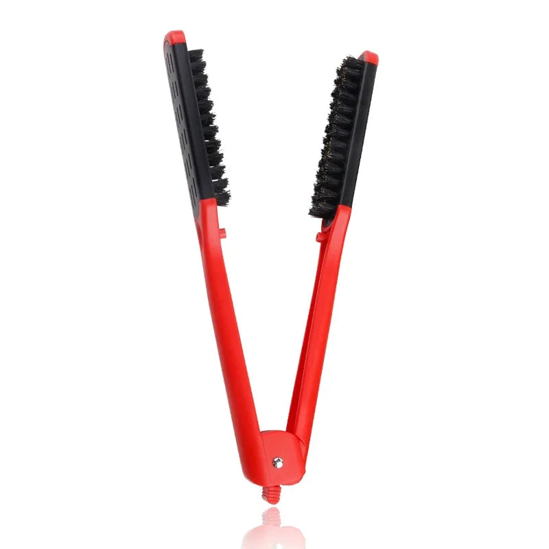 Professional V-Shape Hair Straightener Comb – Nylon Bristles, Double-Sided Styling Brush for All Hair Types