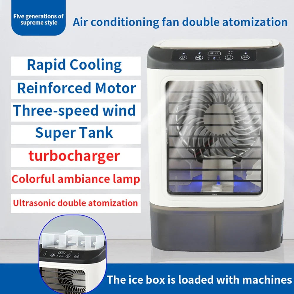 USB Portable Mini Air Conditioner Fan – 3-Speed Desktop Cooling Fan with LED Night Light, Air Cooler for Home, Office, and Camping