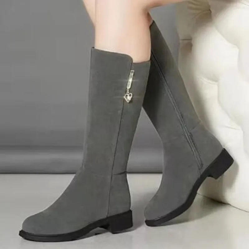 2025 Women’s Plush Snow Boots – Casual Flat Cotton Thigh-High Winter Shoes with Side Zipper