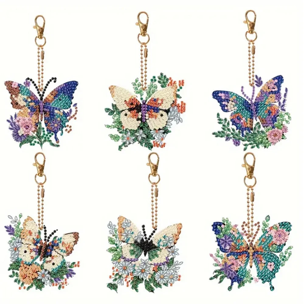 6pcs DIY Diamond Art Keychain Set - Double Sided Butterfly & Heart Crystal Rhinestone Painting Kits for Adults Crafting
