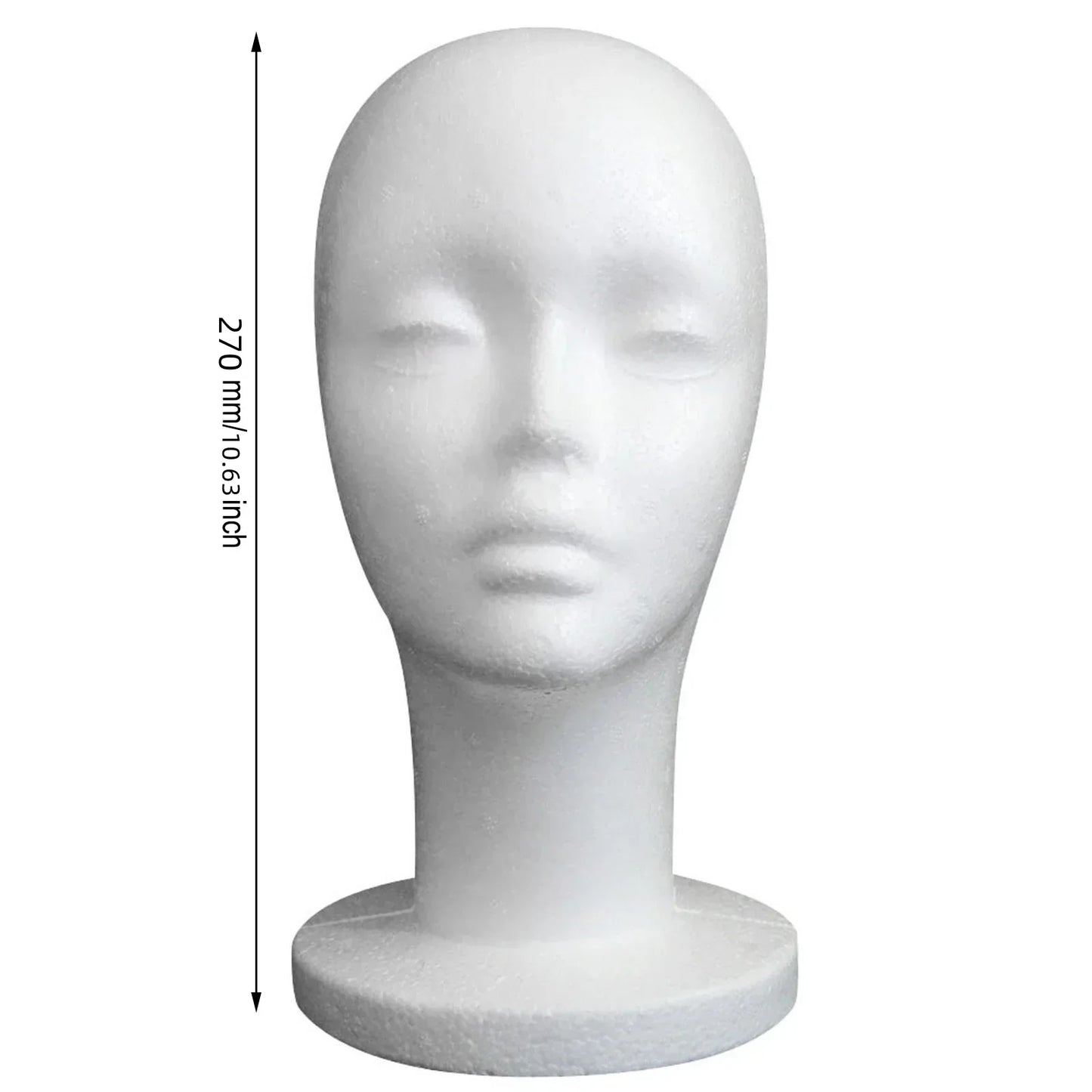 Female Styrofoam Mannequin Head — Foam Wig, Hair & Glasses Display Model
