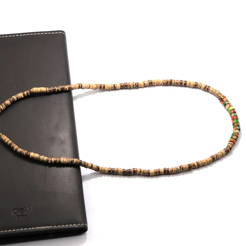 Noter Men’s Natural Coconut Beads Necklace – 19-Inch Handmade Wooden Choker for Casual Jewelry & Gifts