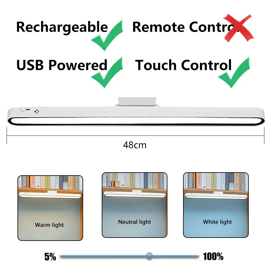 Remote Magnetic Desk Lamp – USB Rechargeable LED Table Light with Stepless Dimming for Reading & Study