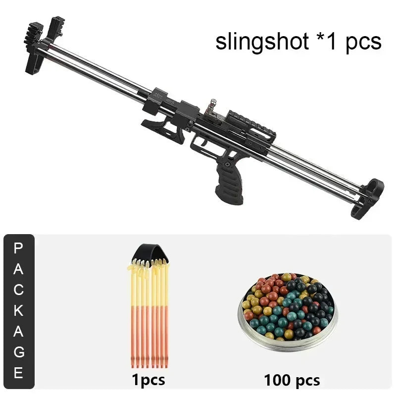 80lbs Telescopic Long-Pole Slingshot – All-Metal Powerful Laser Hunting Sling Shot with Accessory Mount