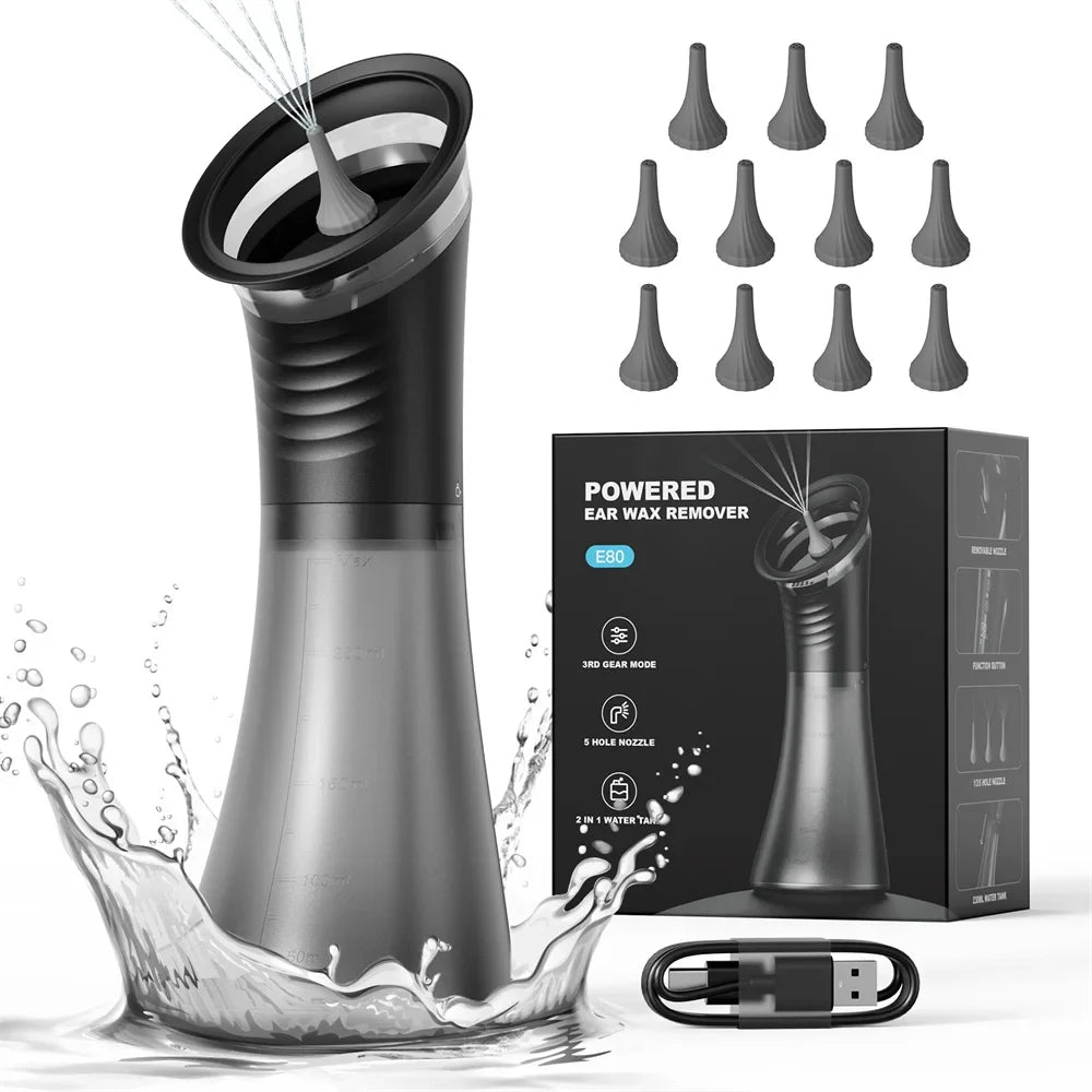 Electric Ear Wax Removal System – Water Powered Ear Cleaner with Irrigation Flusher, 3 Pressure Settings for Safe & Effective Ear Care Tool