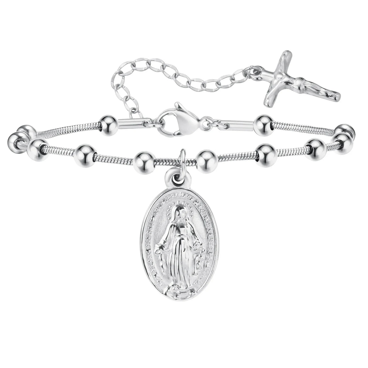 Vnox Gold Plated Rosary Bracelet – Stainless Steel Cross & Virgin Mary Religious Prayer Jewelry for Women & Girls Gift Accessories