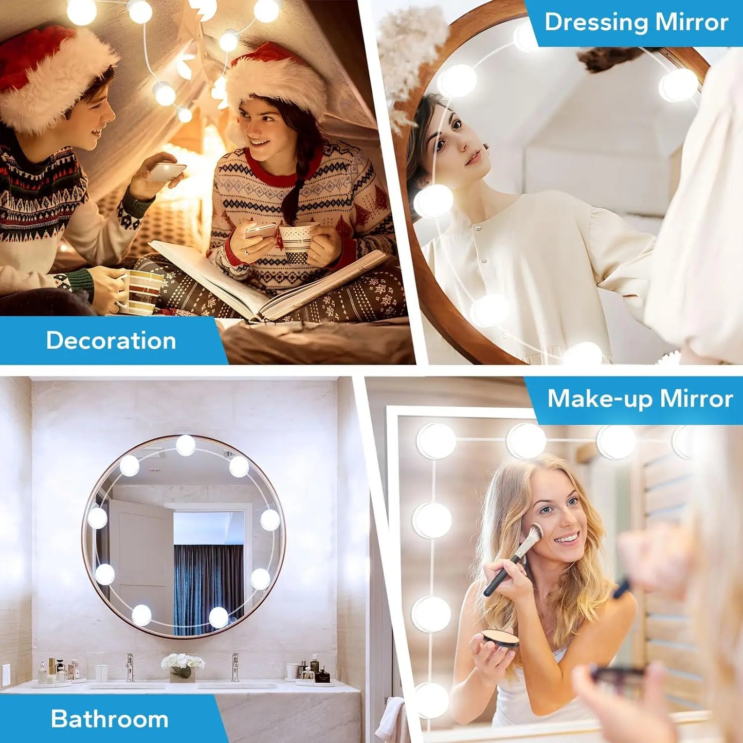 LED Vanity USB Mirror Light — 10 Dimmable Bulbs, 3000/4000/6500K with 10-Level Brightness for Makeup & Dressing Room