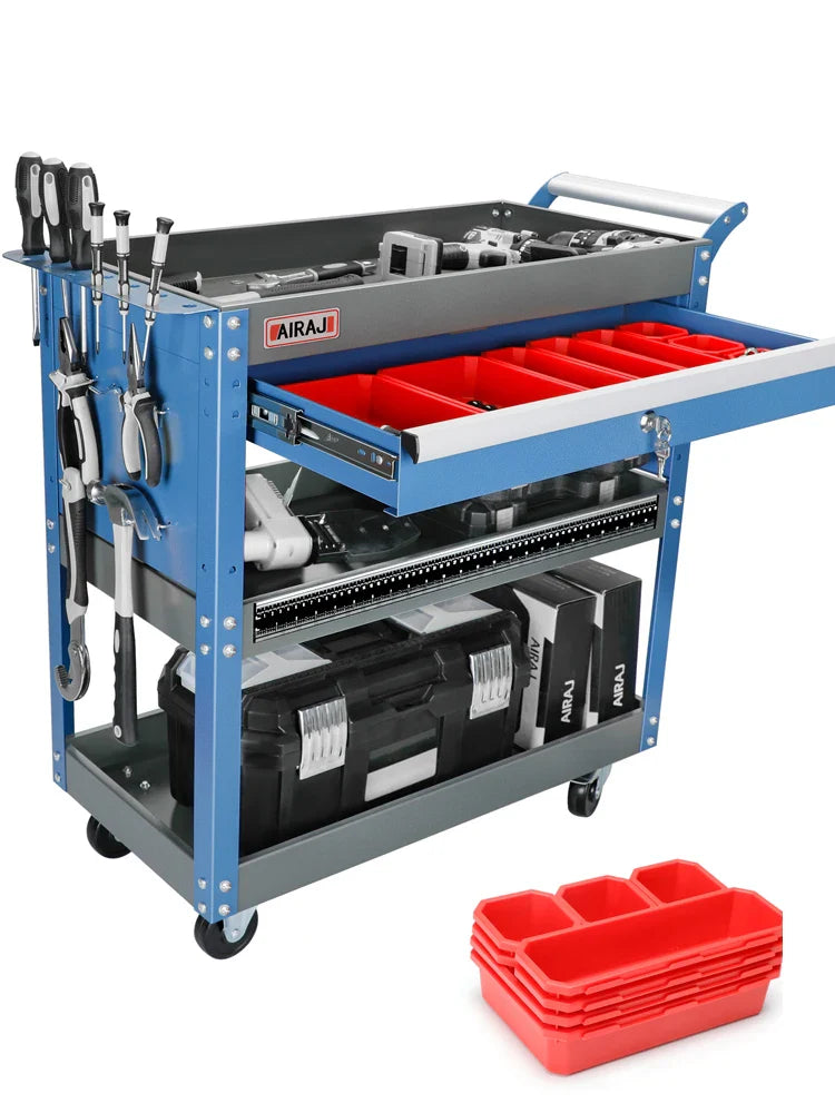 AIRAJ 3-Tier Rolling Tool Cart – 440LBS Capacity Mechanic Storage Cart on Wheels for Garage & Warehouse, Blue