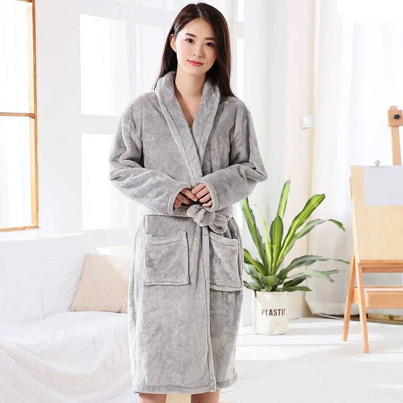 Thickened Warm Flannel Bathrobe – Large-Size Autumn Winter Coral Velvet Robe for Couples, Padded Homewear & Sleepwear