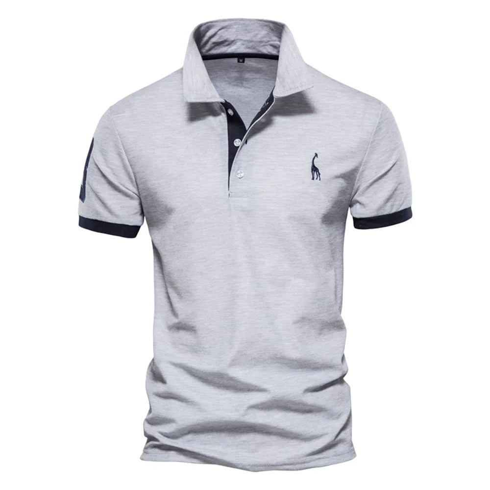 Men's Giraffe Embroidered Polo Shirt - Short Sleeve Casual Business Summer Top