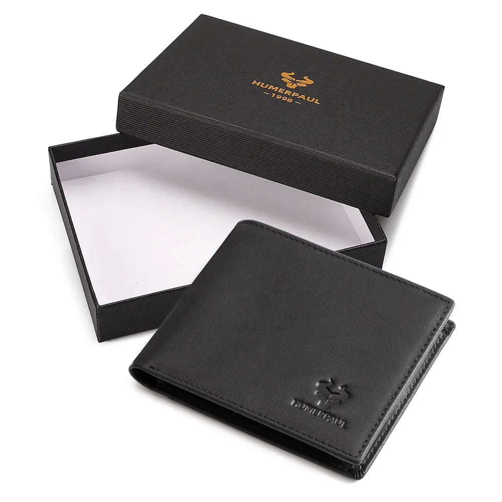 KAVIS Handmade Genuine Leather Men's Wallet RFID Blocking Card Holder with ID Window – Large Capacity Fashion Money & Card Storage Wallet