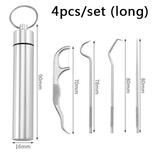 Stainless Steel Reusable Toothpick & Floss Set – Portable Teeth Cleaning Oral Care Kit
