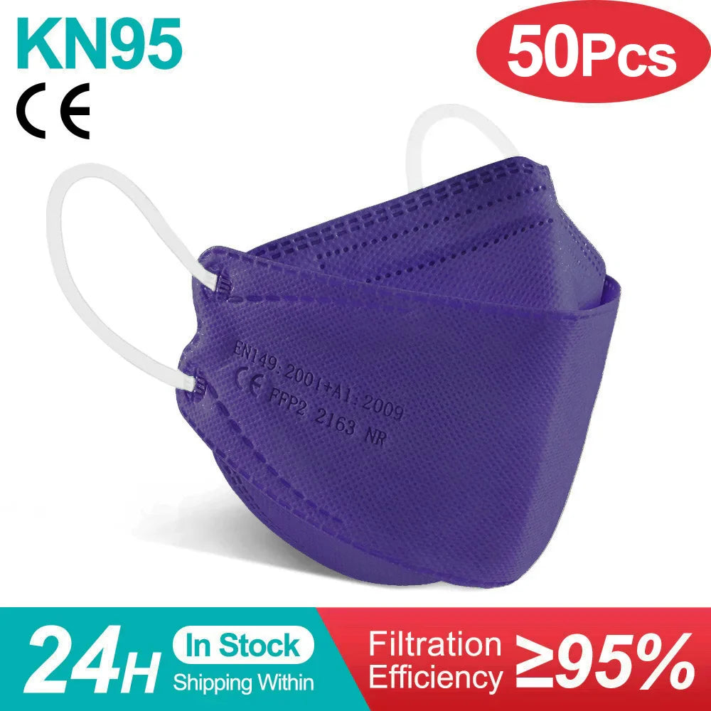 10-100PCS FFP2 Face Masks — CE Approved Disposable KN95 KF94 Black Fish Style Protective Masks