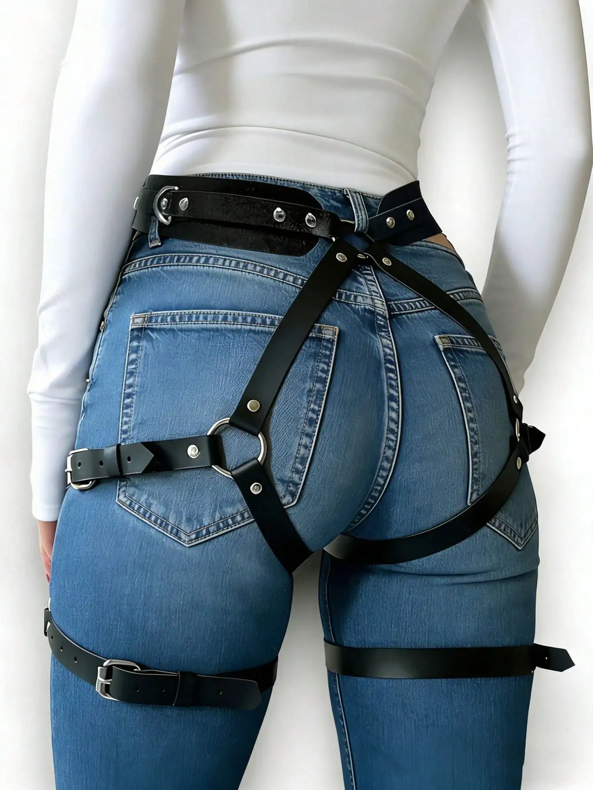 Punk Gothic Leg Garter Belt - Women's PU Leather Leg Harness & Fashion Waist Accessory