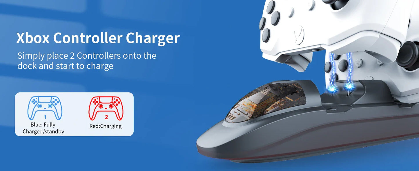 Xbox One & Series X/S Controller Dual Charging Station with 2×3600mWh Rechargeable Battery Packs
