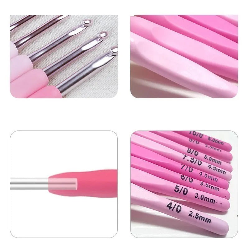 Ergonomic Crochet Hook Kit: 9pcs Soft Handle Aluminum Hooks Set | 8 Sizes for DIY Crafts, Knitting, Crocheting - Complete Crochet Supplies