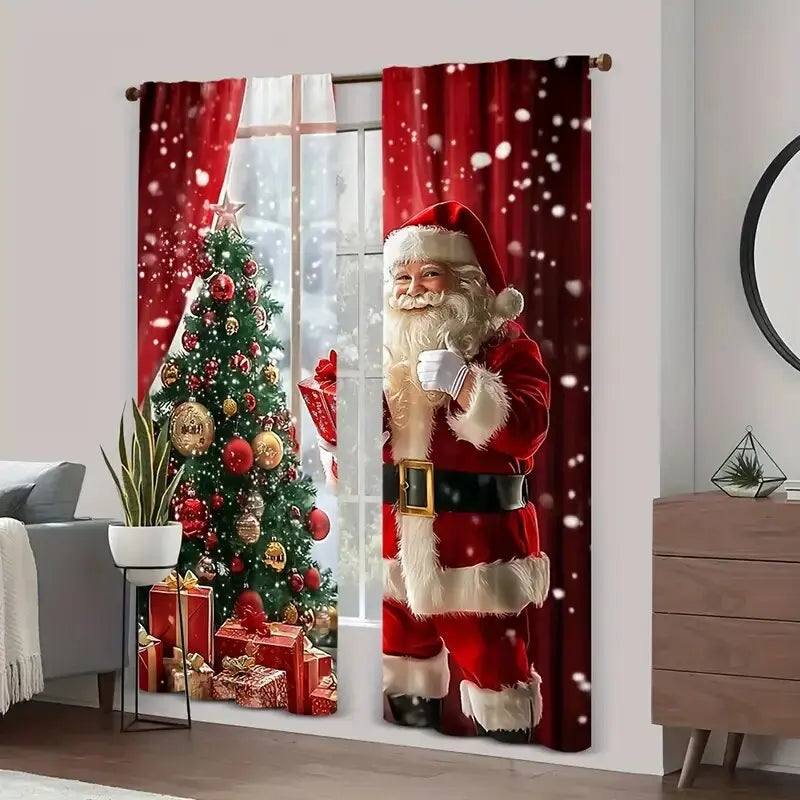 Santa Claus & Christmas Tree Pole Bag Curtains – Holiday Bedroom & Living Room Home Decoration