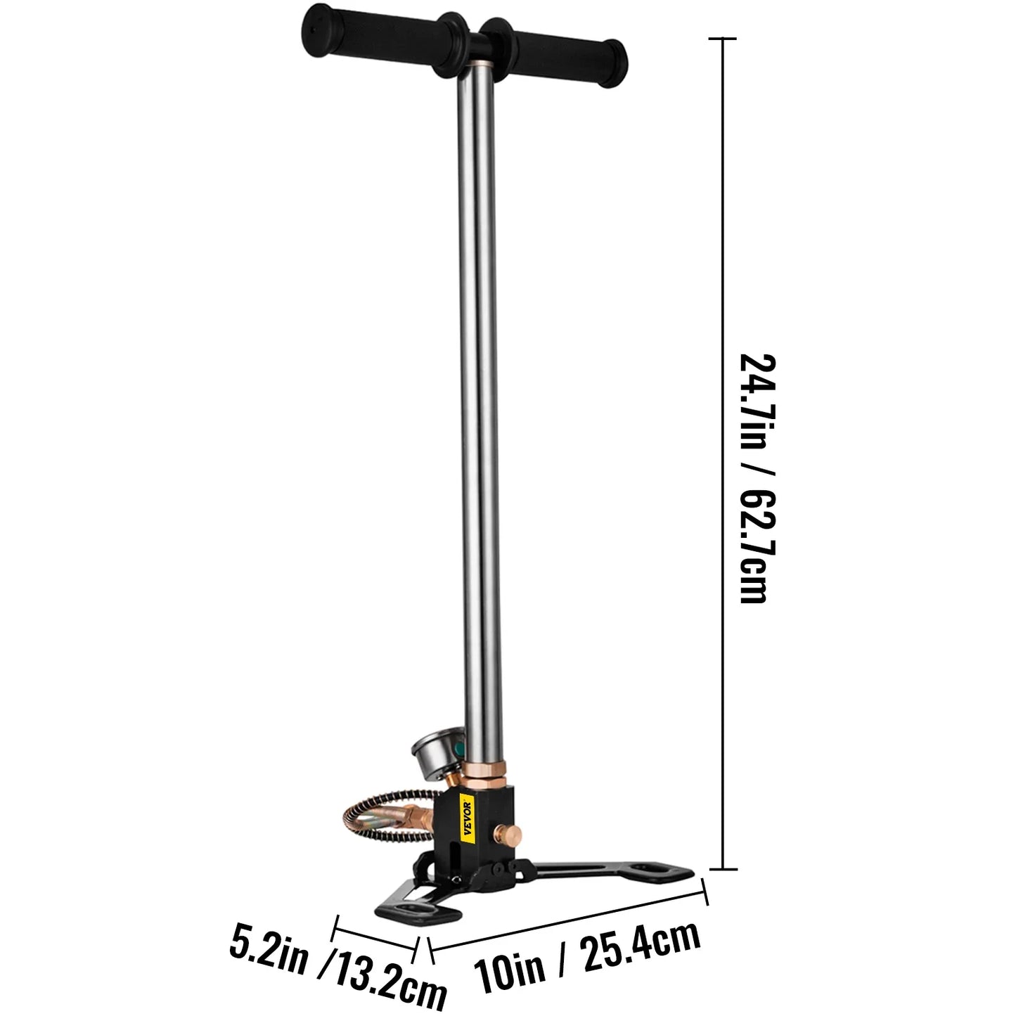 VEVOR 3-Stage High-Pressure Hand Pump — 4500PSI PCP Air Pump with Pressure Gauge for Tires, Kayaks, Balls & Air Guns