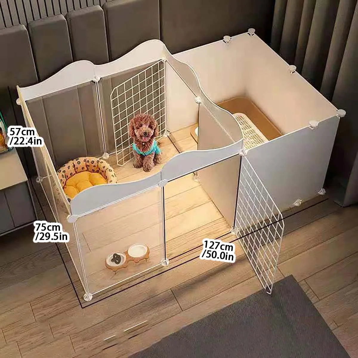 Indoor Pet Dog Enclosure Kennel – Small Dog Fence with Isolation Door & Built-In Toilet Area