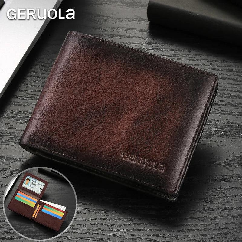 Bestseller 2526 Short Style Genuine Top-Grain Cowhide Leather Wallet with RFID Blocking & Multiple Card Slots – Compact Men’s Wallet Card Holder