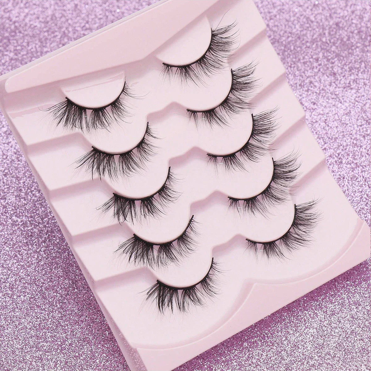 5 Pairs Cat Eye Faux Mink Eyelashes – Winged Long Natural Manga Style False Lashes Makeup Set