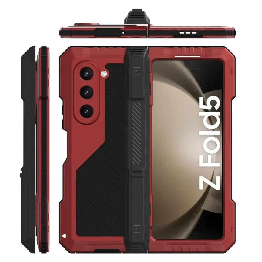 3-Layer Heavy Duty Metal Case for Samsung Galaxy Z Fold 6/5/4 – Shockproof Aluminum & Silicone Cover with Stand and Screen Film