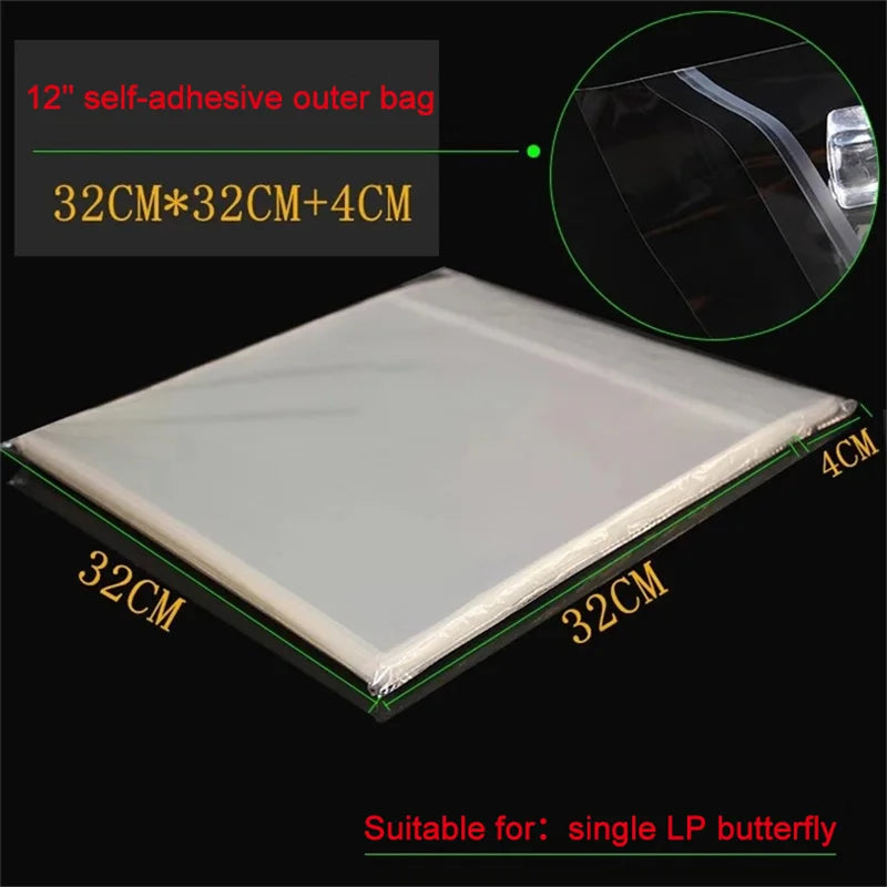 50PCS OPP Gel Recording Protective Sleeves – Self-Adhesive Vinyl Record Bags for Turntable, 32.3cm x 32cm
