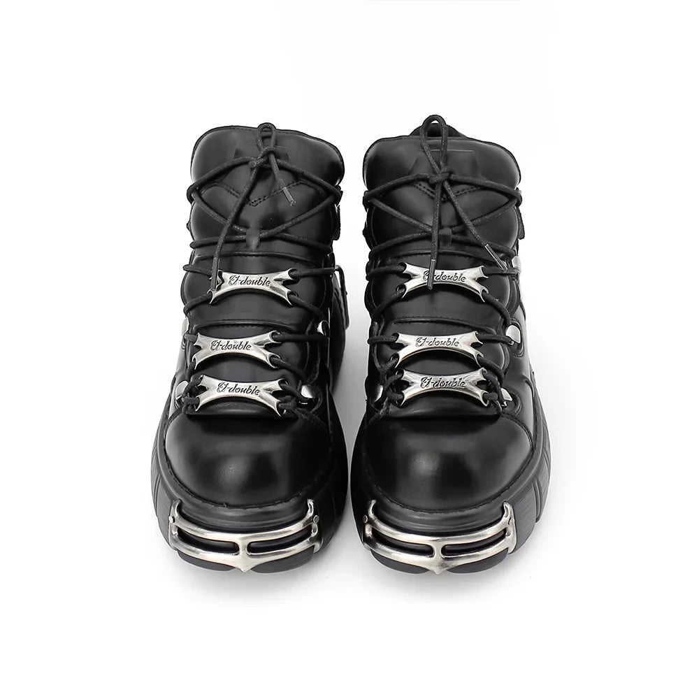 New 2024 Punk Style Women's Platform Shoes β 6CM Lace-Up Rock Boots with Metal Decor