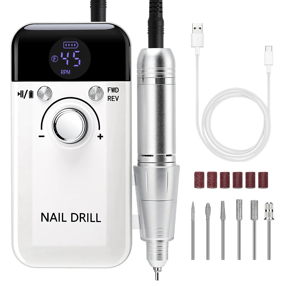 45000RPM Portable Rechargeable Nail Drill Machine – Low Noise Nail Sander & File for Manicure Salon Use