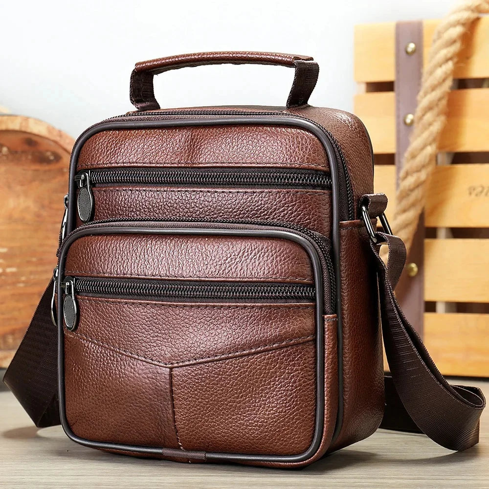 Men’s Genuine Leather Crossbody Bag – Small Outdoor Casual Bag for Motorcycle and Daily Use
