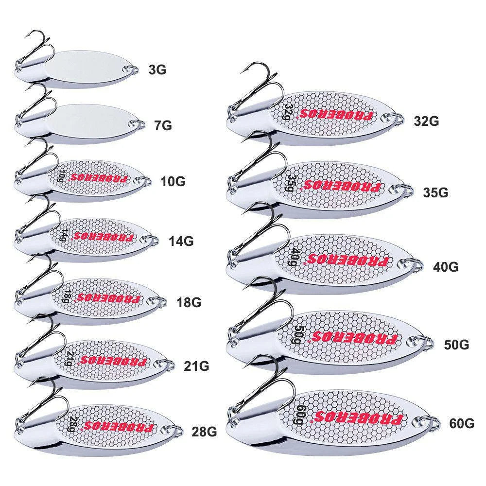 FLYSAND Hard Bait Silver Spoon Jigging Lure - Metal Treble Hook Casting Blade Spinner for Trolling, Stainless Steel Spinner Bait