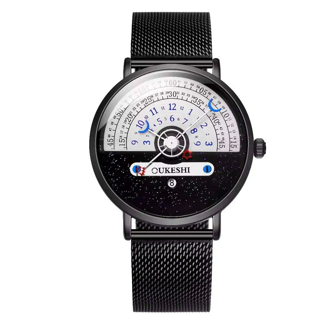 Men’s Fashion Mesh Band Quartz Watch — Business Wristwatch with Calendar Reloj Hombre