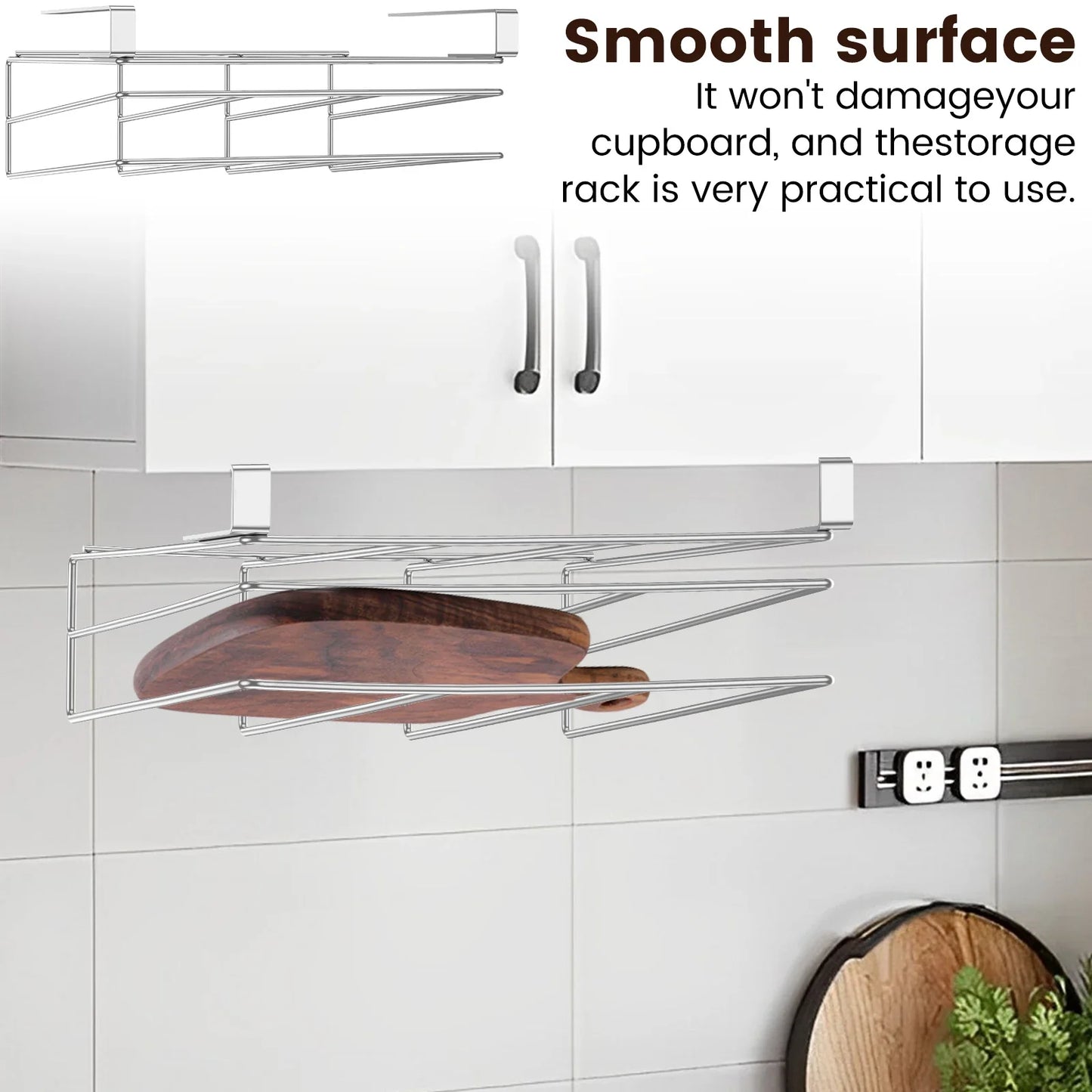 Under Cabinet Cutting Board Organizer – Stainless Steel Hanging Rack for Chopping Boards & Pot Lids