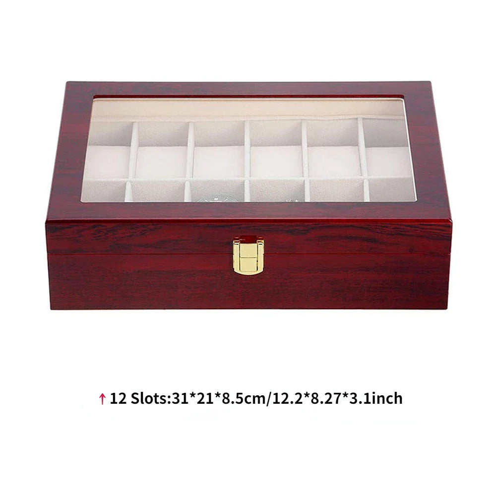 Luxury Wooden Watch Box — 1/2/3/5/6/10/12 Grid Organizer & Holder for Men’s and Women’s Watches, Jewelry Display