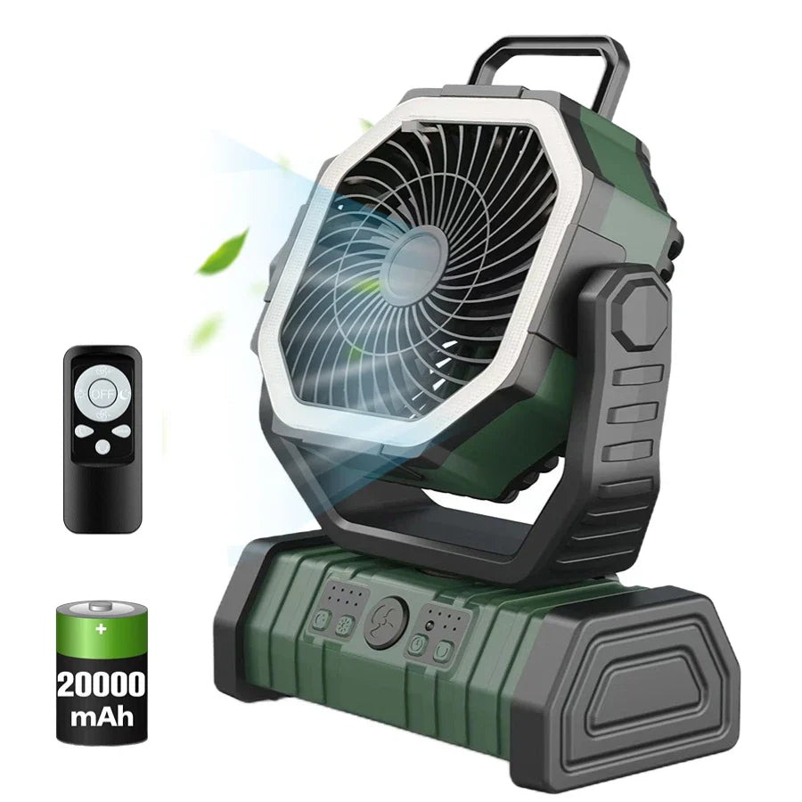 20000mAh / 10000mAh USB Rechargeable Camping Fan — Portable Wireless Air Circulator with 270° Rotating Head & Hook