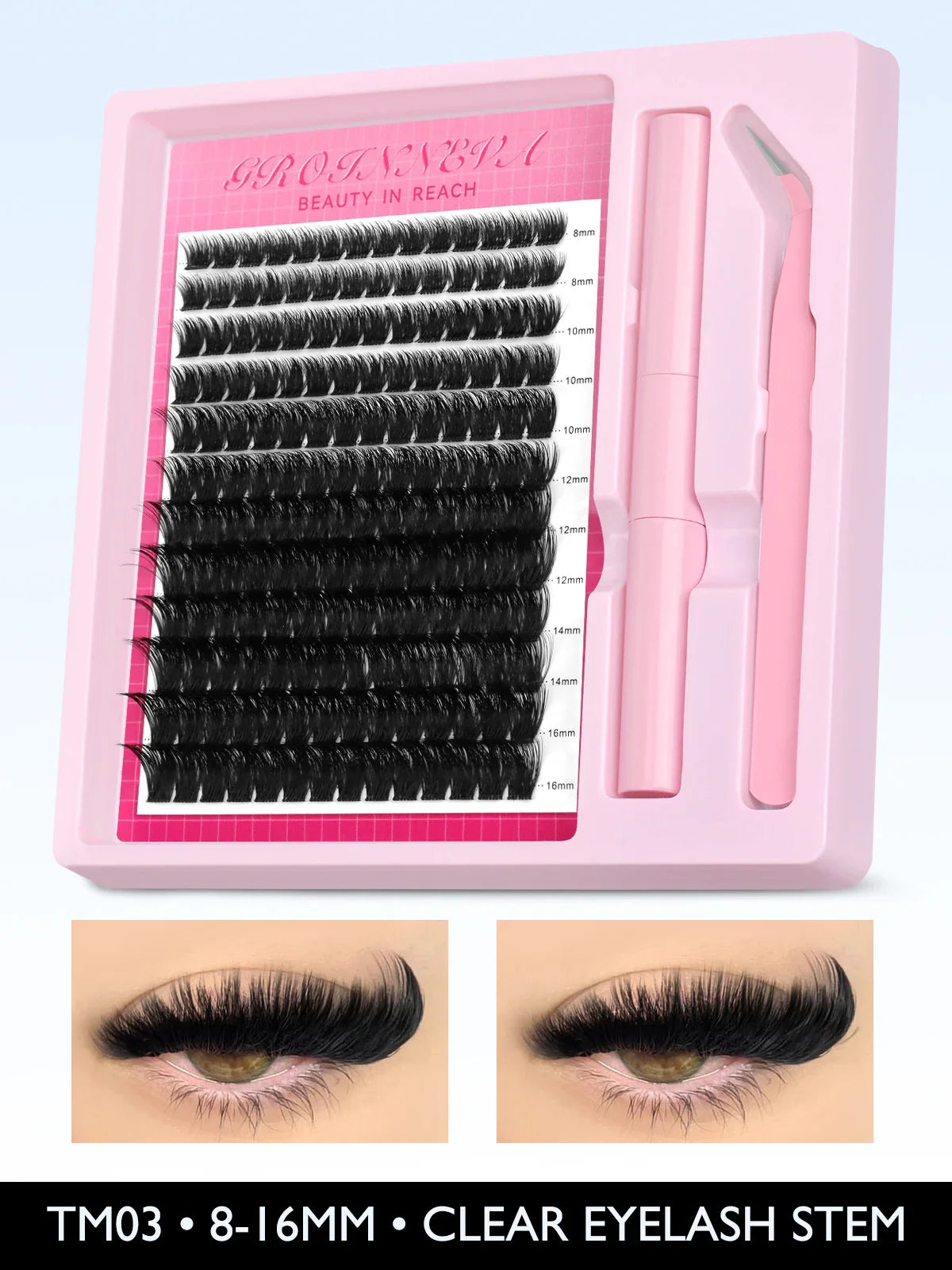 Fluffy C Curl Lash Cluster Kit (10–18mm) – DIY Eyelash Extensions Set with Bond & Seal for Natural Volume Lashes