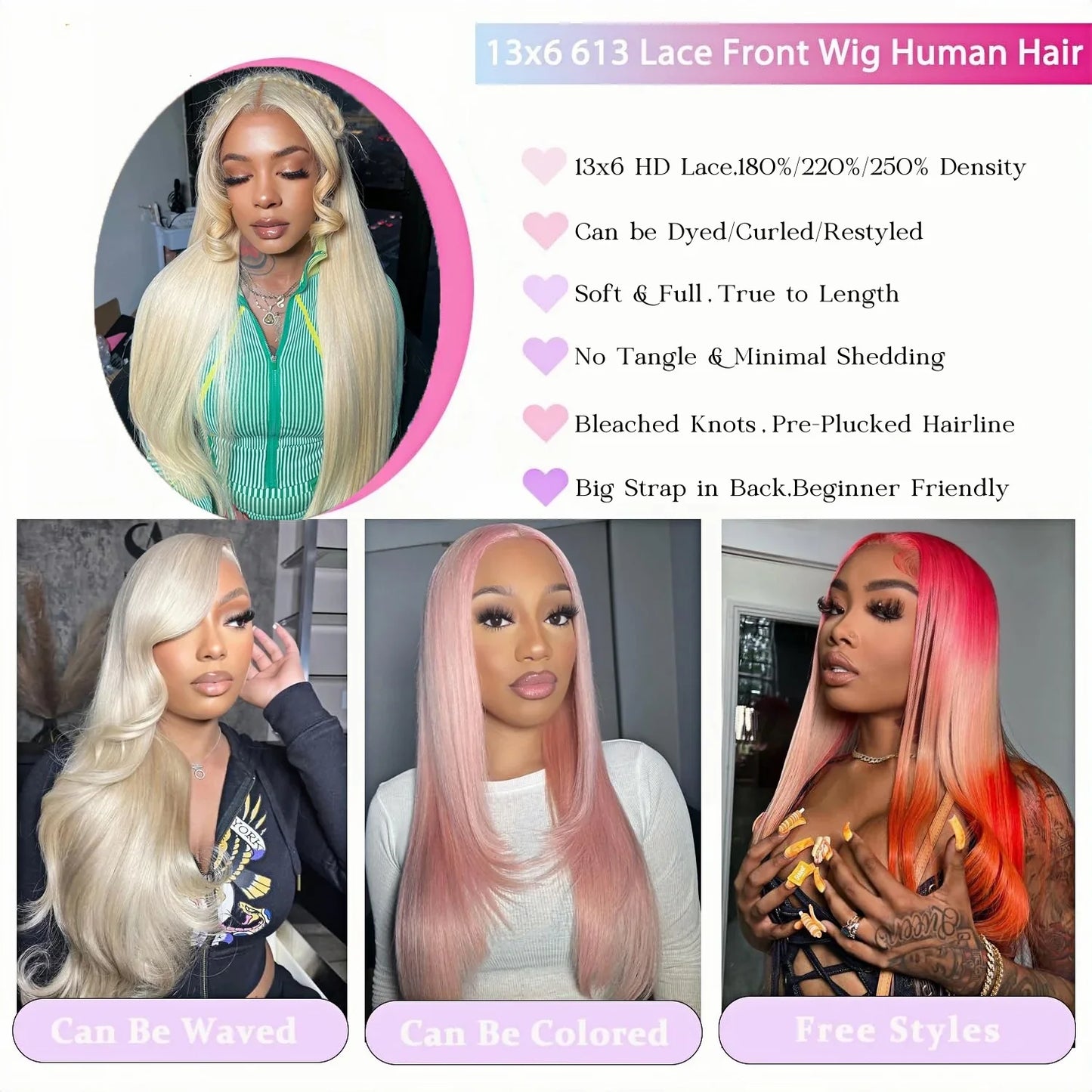 613 Blonde Lace Front Wig – 13x6 HD Transparent Lace Human Hair, Pre-Plucked with Baby Hair for Black Women