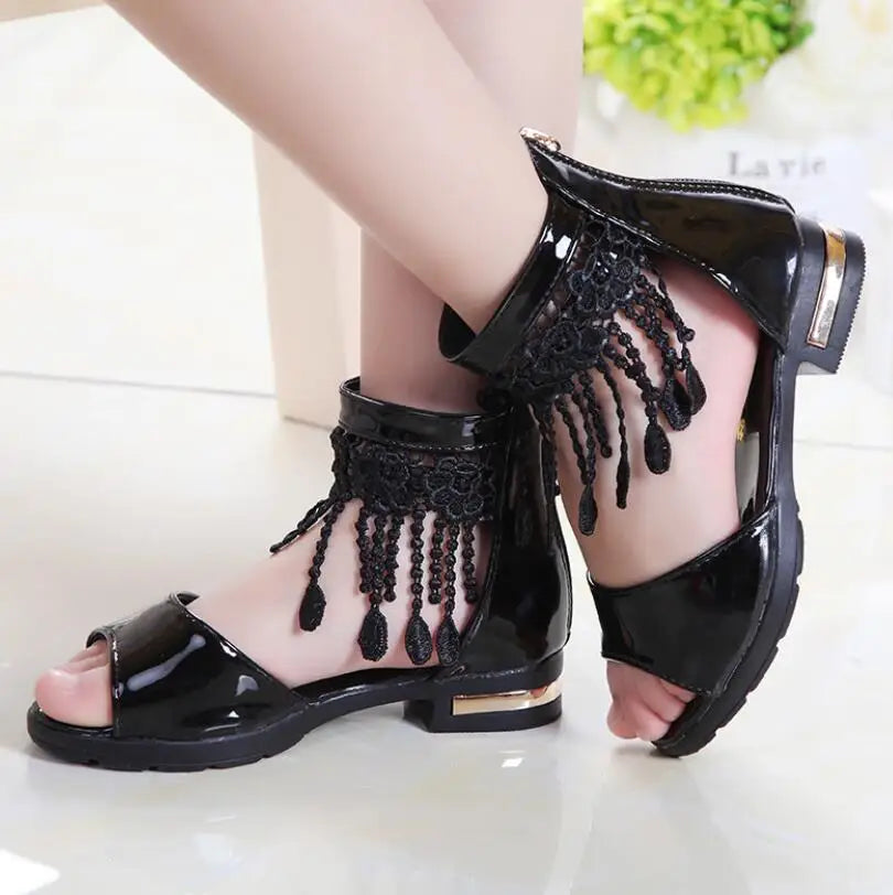 Girls Bow Sandals - Cute Summer Princess Beach Shoes with Tassel Detail