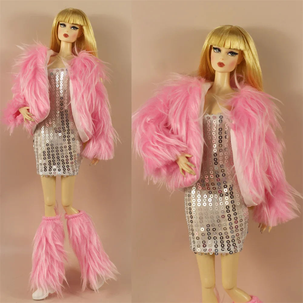 1:6 Scale Doll Clothes – Fur Coat Dress Outfit for 11.5" (30cm) Dolls, Multiple Styles, Gift for Girls