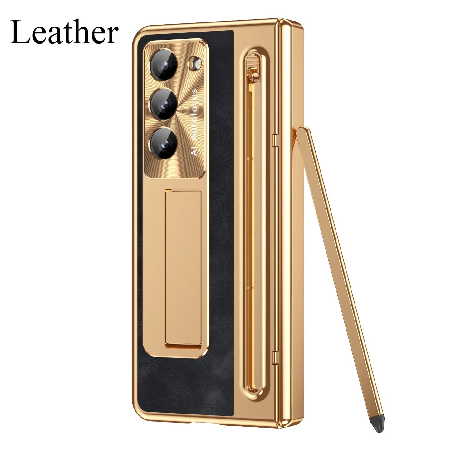 Slim Leather Case with Touch Pen for Samsung Galaxy Z Fold 6/5/W25/4/3 β Plated Hinge & Full Screen Protector Cover