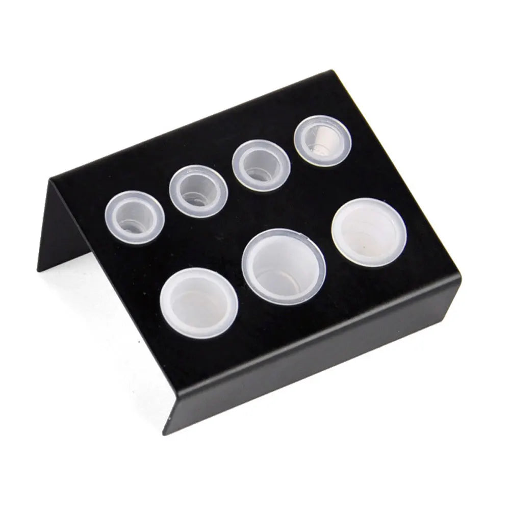 Stainless Steel Tattoo Ink Cup Holder β Black Pigment Stand with 7 Holes for Microblading & Tattoo Accessories