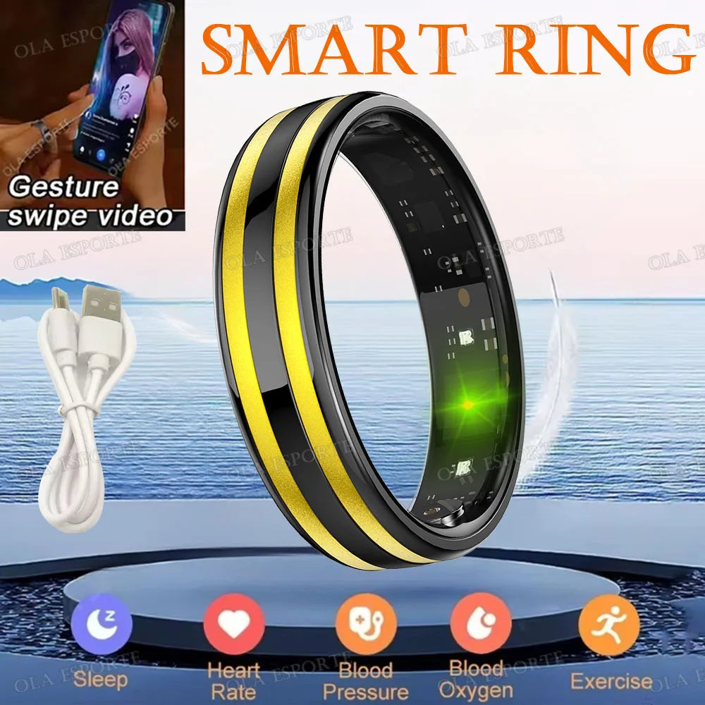 Ultra-Thin 6.3mm Smart Ring Health Monitor – Waterproof Fitness Ring with Heart Rate, Body Temperature & Sports Tracking for Men & Women