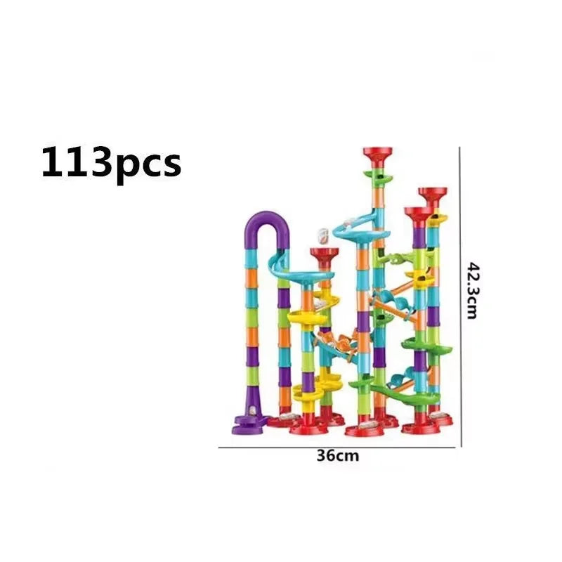 DIY Marble Run Race Track Set - 3D Maze Ball Roller Building Blocks Toy for Kids Creative STEM Play